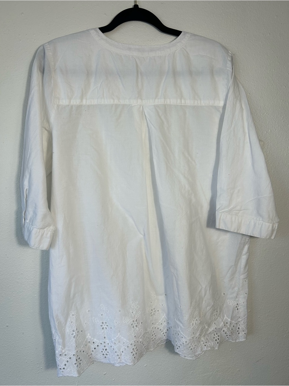 Woman Within White Eyelet Pintuck Tunic Top Plus Size L 18/20 Cotton Boho Blouse - Picture 7 of 7
